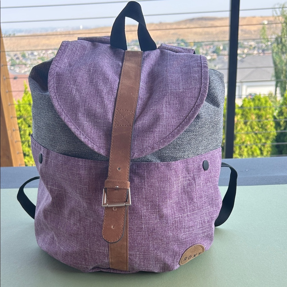 Roxy Backpack Cinch Top Purple Grey